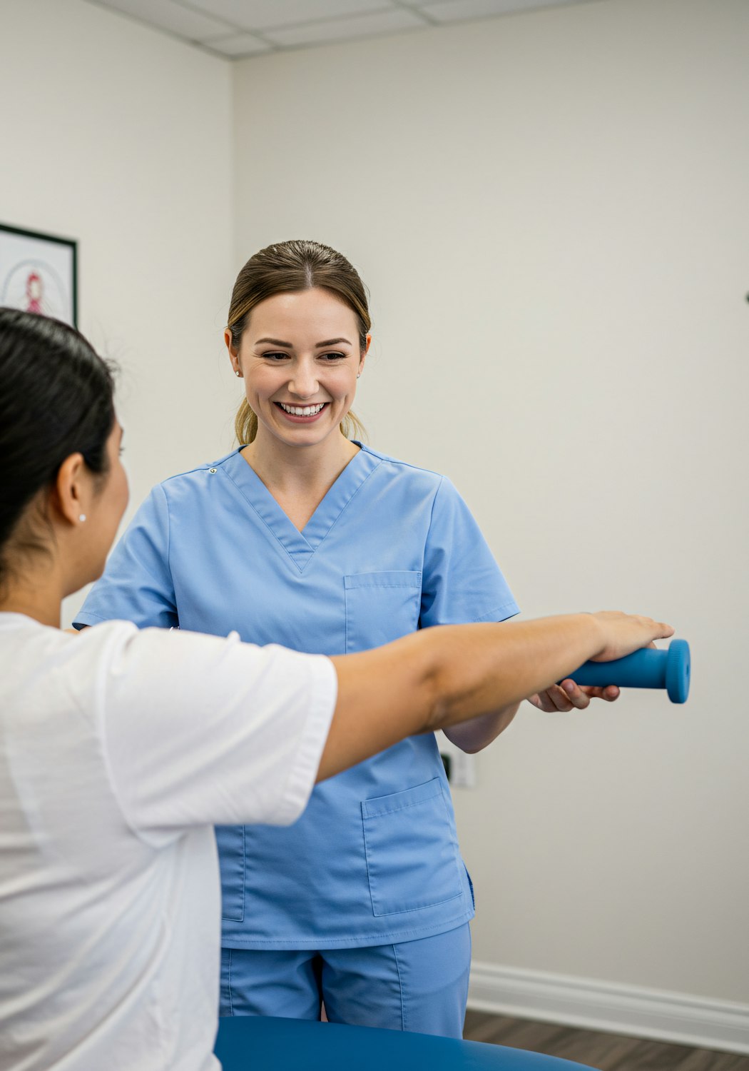 A patient undergoing a non-invasive transcranial magnetic stimulation (TMS) session, targeting specific neural circuits.