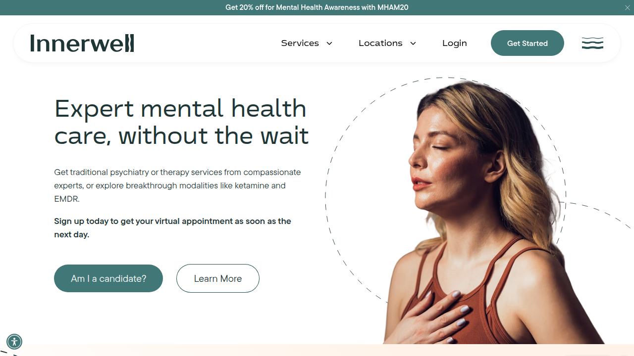 The homepage of Innerwell, a provider offering insights and services related to ketamine therapy.