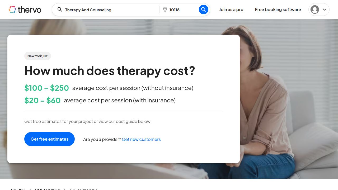 An example of cost information from Thervo, a resource that provides insights into therapy pricing and services.