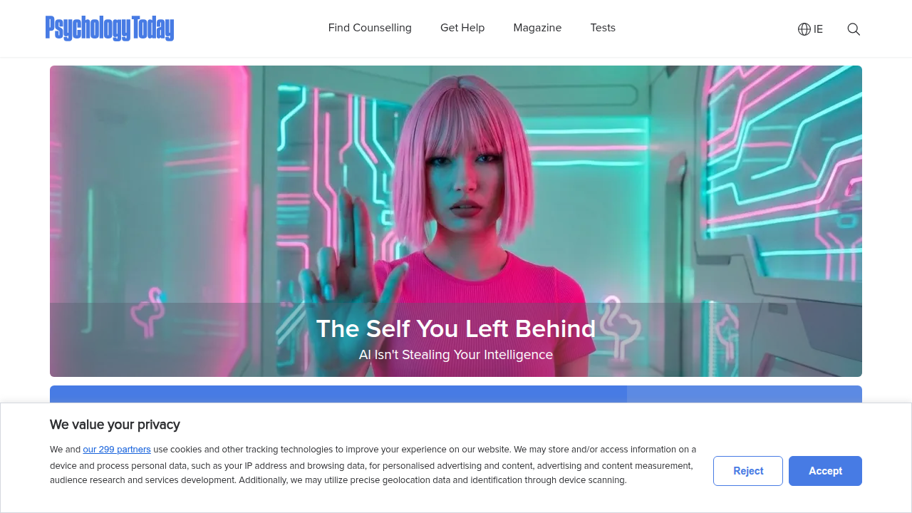 The homepage of Psychology Today, a leading online directory for finding licensed mental health professionals.