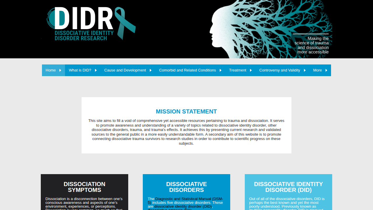 DID-Research.org offers evidence-based research and resources on dissociative identity disorder.