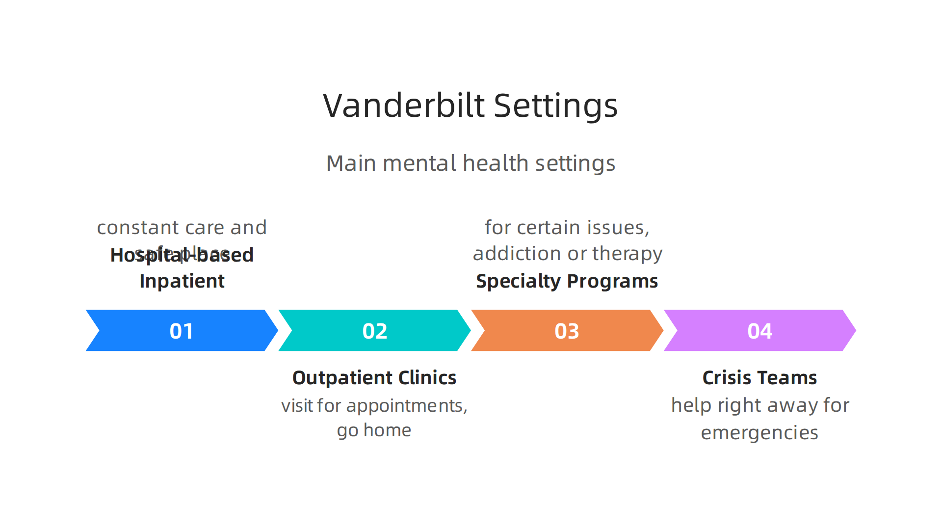 Explore the main settings where Vanderbilt offers mental health support.