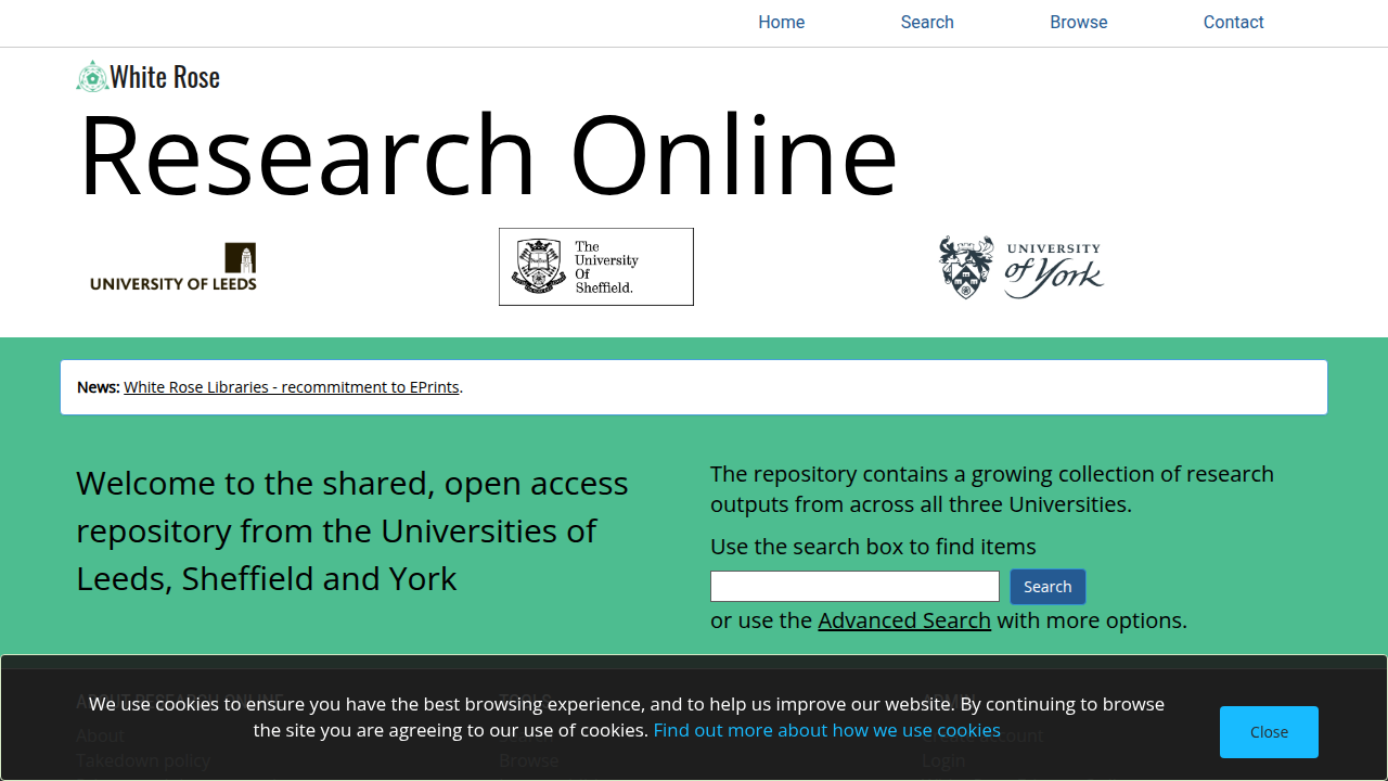 Screenshot of the White Rose ePrints repository, showcasing academic research.