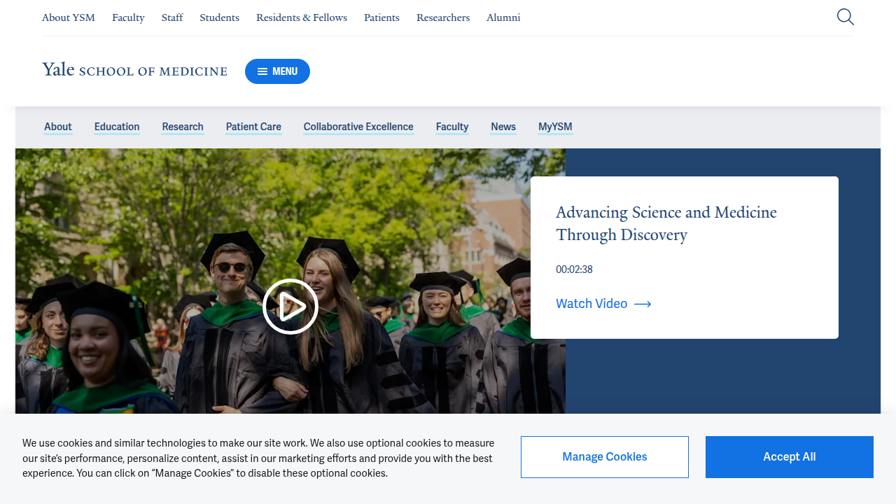 Screenshot of Yale Medicine's homepage, a leading medical institution.