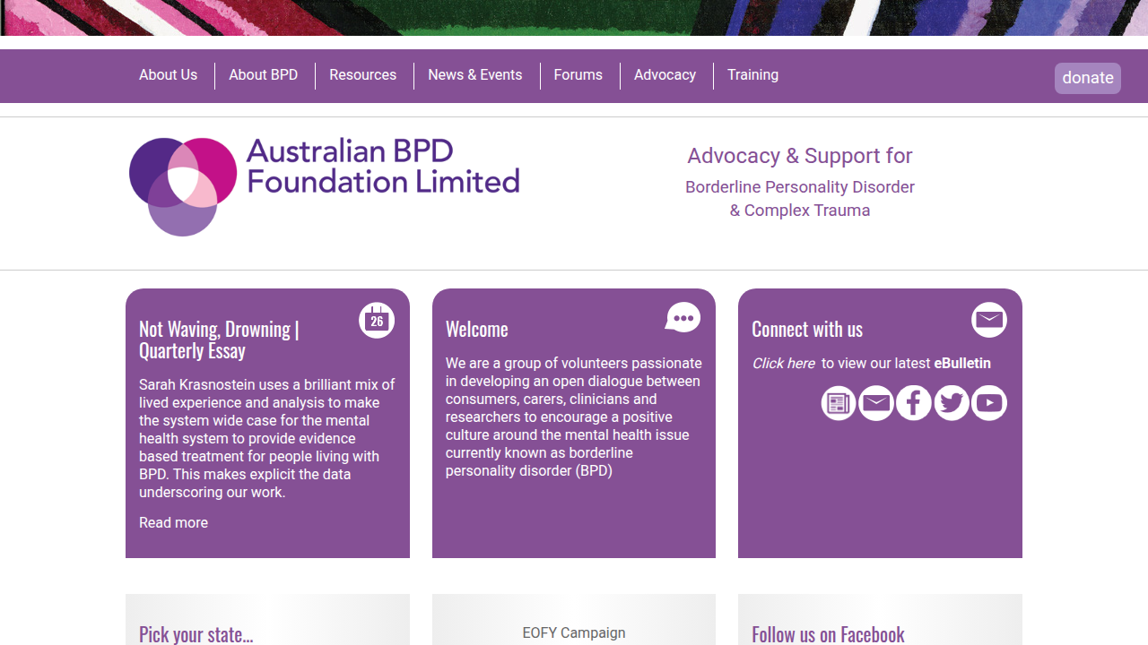 The Australian BPD Foundation offers resources and diagnostic criteria for Borderline Personality Disorder.