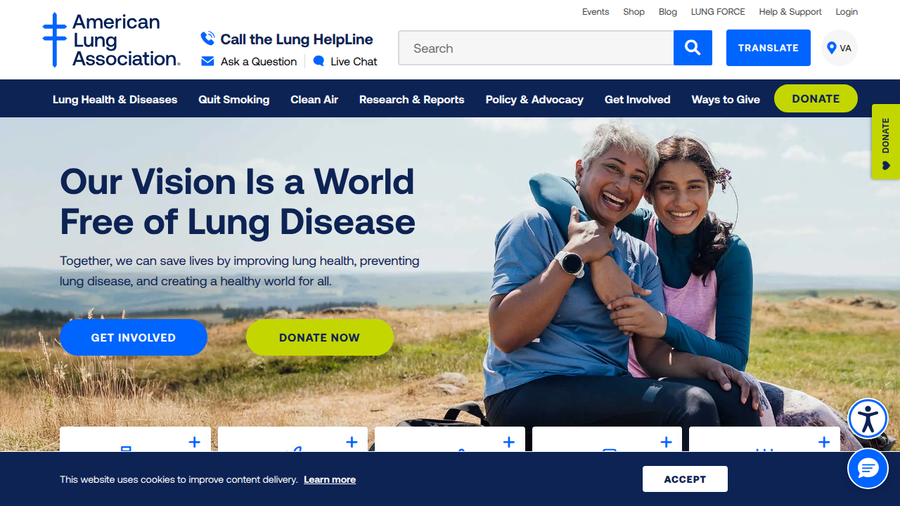 The homepage of the American Lung Association, a prominent resource for lung health and disease information, supporting health literacy.