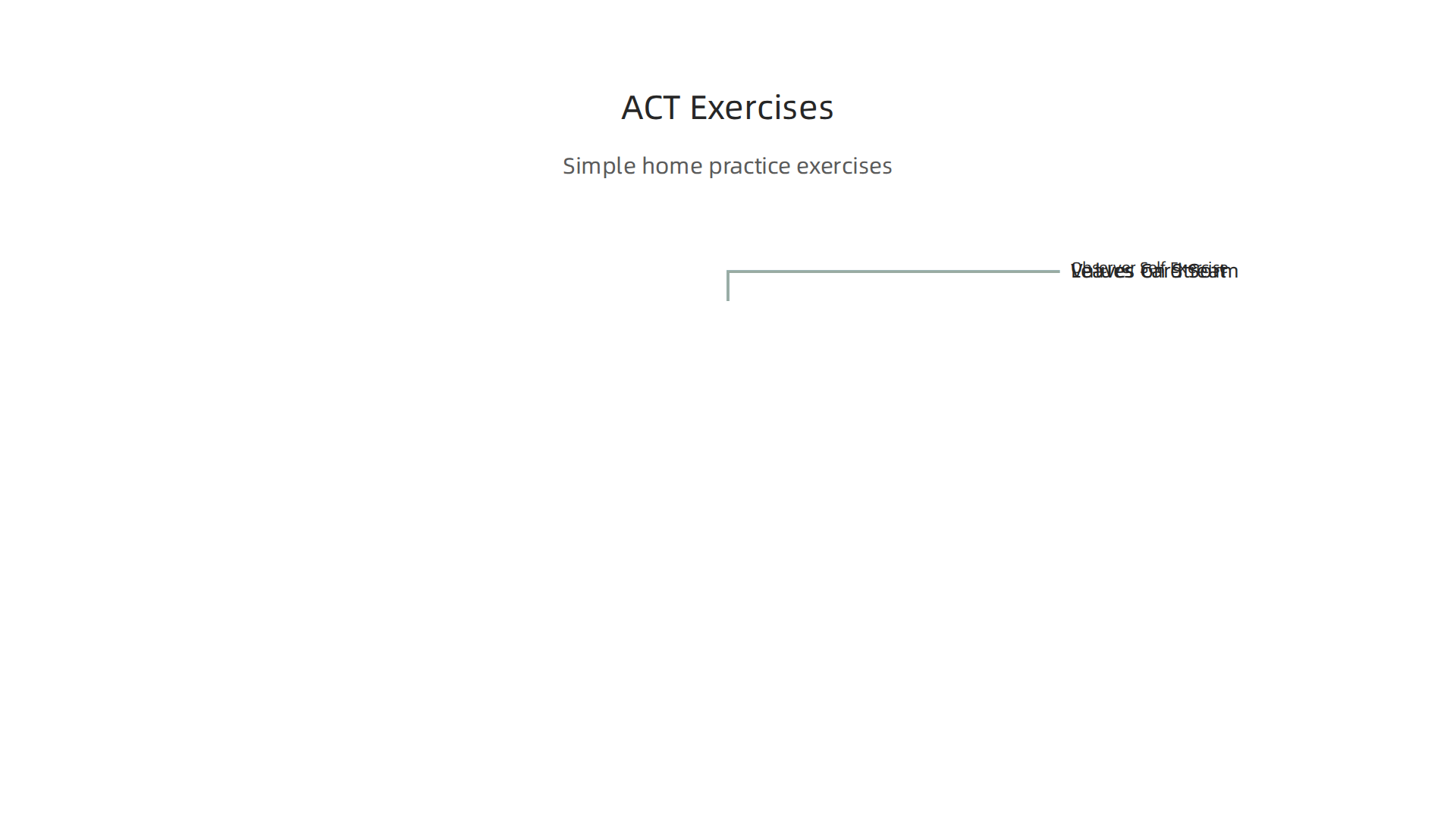 Simple ACT exercises like Leaves on a Stream, Values Card Sort, and Observer Self can be practiced at home to build core skills.