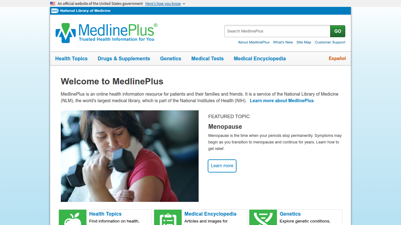 A screenshot of the MedlinePlus health literacy guide, a reliable resource for understanding medical terms in plain English.