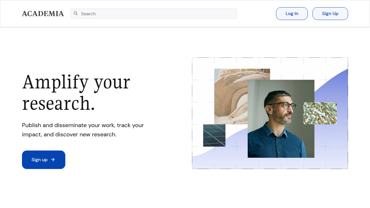 The homepage of Academia.edu, a platform for academics to share research papers and connect with peers.