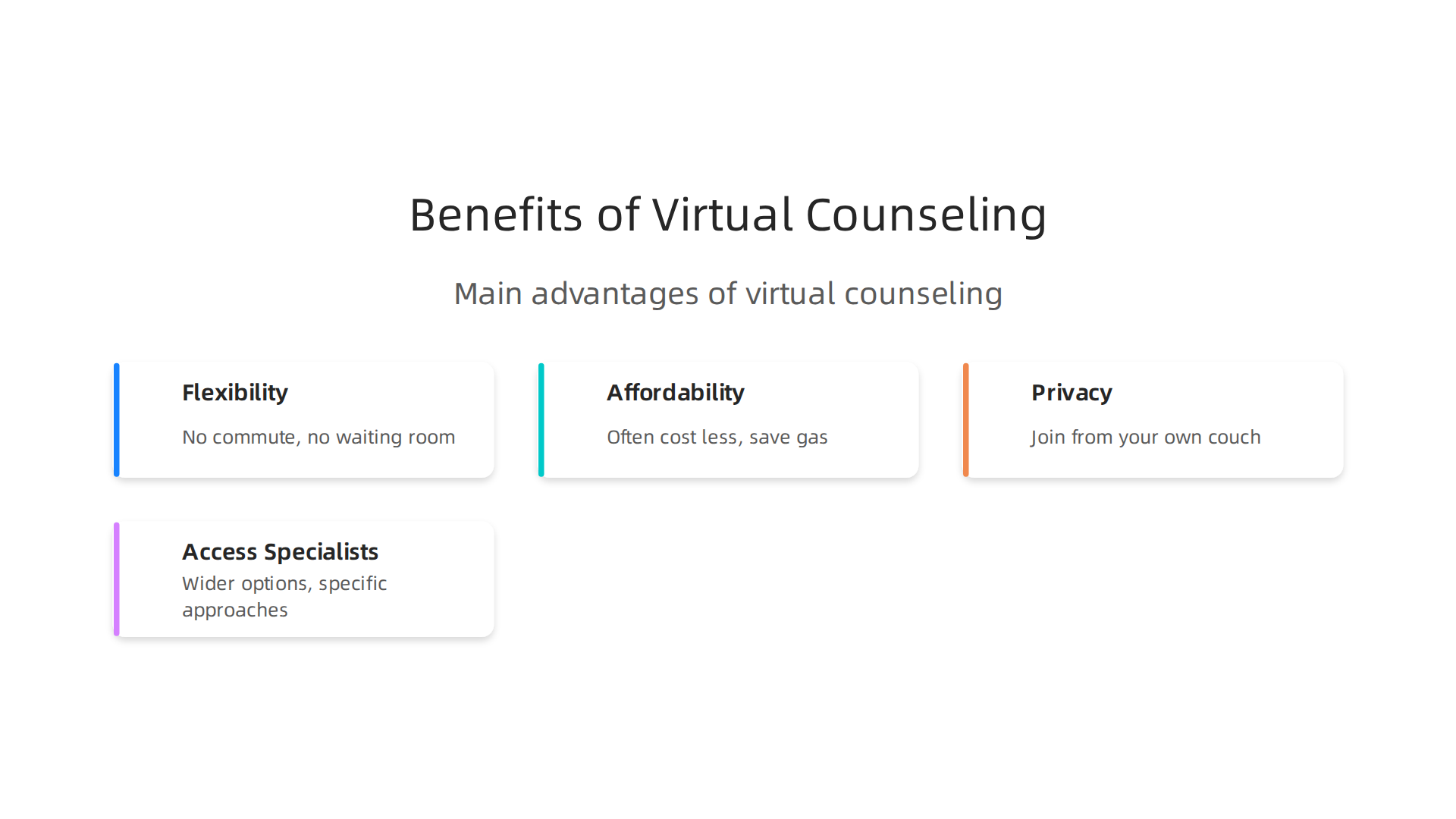 The main advantages that lead individuals to choose virtual counseling over traditional in-person therapy.